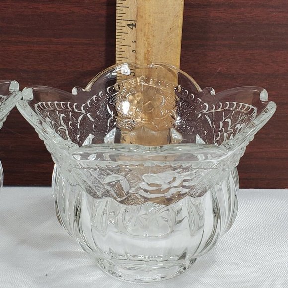 Set of 2 Floral Lace Votive Candleholder clear crystal embossed flowers fluted - Picture 9 of 9